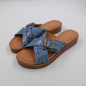 Bella Vita Made in Italy Women's Slide Sandal Flat, Denim,  Italian Leather, 7